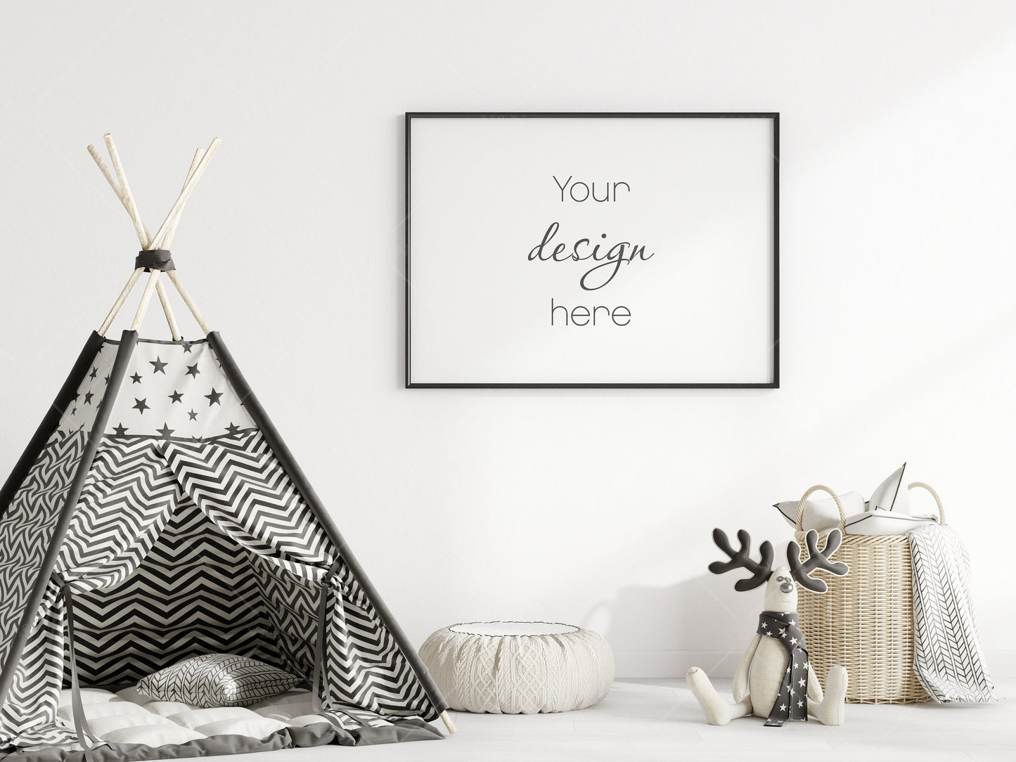 Nursery Frame Mockup, Scandinavian Kid's Room Frame Mockup, Landscape Frame Nursery Interior Mockup, Vertical Frame Mockup