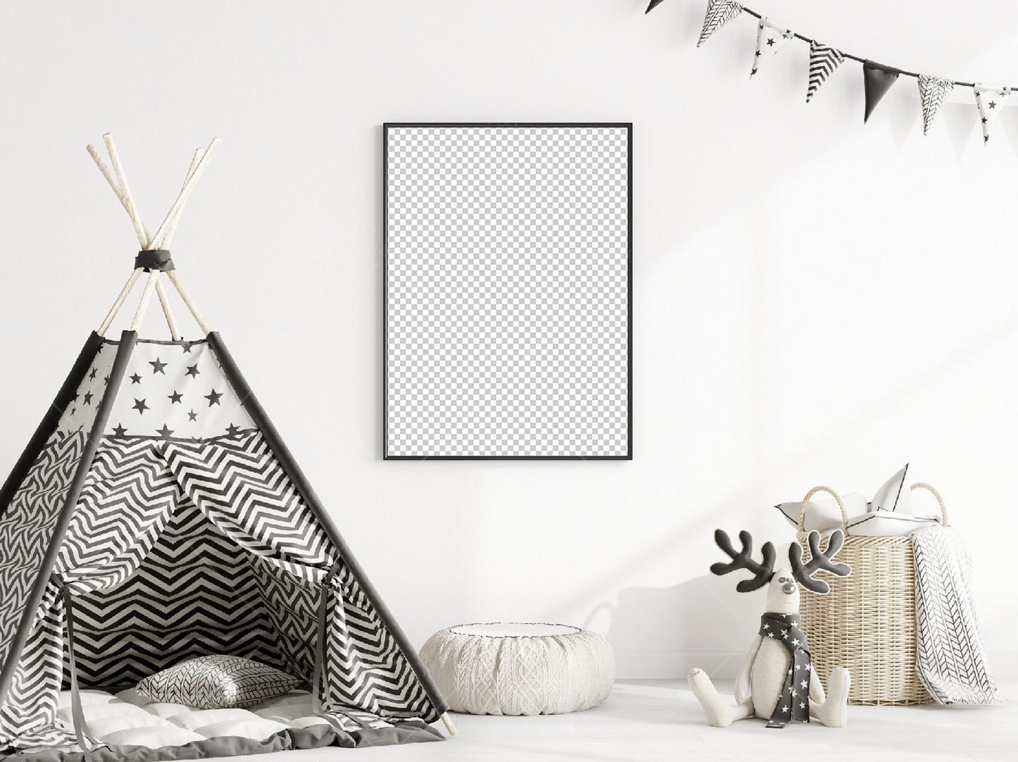 Nursery Frame Mockup, Scandinavian Kid's Room Frame Mockup, Portrait Frame Nursery Interior Mockup, Vertical Frame Mockup