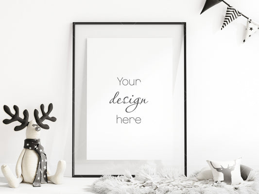 Nursery Frame Mockup, Scandinavian Kid's Room Frame Mockup, Portrait Frame Nursery Interior Mockup, Vertical Frame Mockup