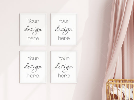 Nursery Frame Mockup, Modern Kid's Room Frame Mockup, Children's Room Mockup, 4 Frames Nursery Mockup, Four Frames Nursery Mockup