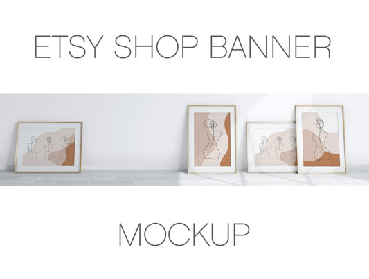 Etsy Shop Banner Mockup With Wooden Frames A1, Minimalist Frame Mockup, Poster Mockup, Frame Mockup for Print, Frame Mockup for Art