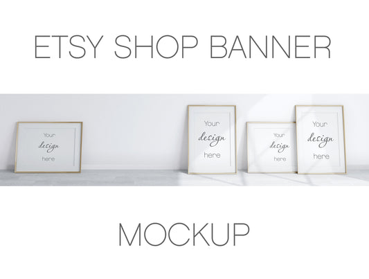 Etsy Shop Banner Mockup With Wooden Frames A1, Minimalist Frame Mockup, Poster Mockup, Frame Mockup for Print, Frame Mockup for Art