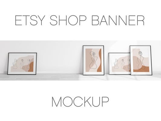 Etsy Shop Banner Mockup With Black Frames A1, Minimalist Frame Mockup, Poster Mockup, Frame Mockup for Print, Frame Mockup for Art