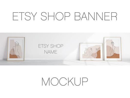 Etsy Shop Banner Mockup With Wooden Frames A1, Minimalist Frame Mockup, Poster Mockup, Frame Mockup for Print, Frame Mockup for Art