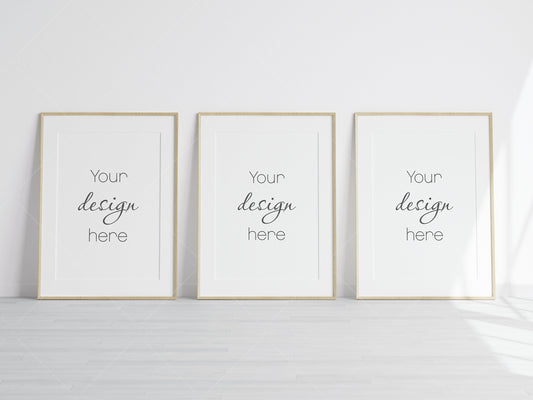 3 Minimalist Frames Mockup, Three Vertical Wooden Frames Mockup A1, Poster Mockup, Vertical Frames Mockup, Frame Mockup for Print