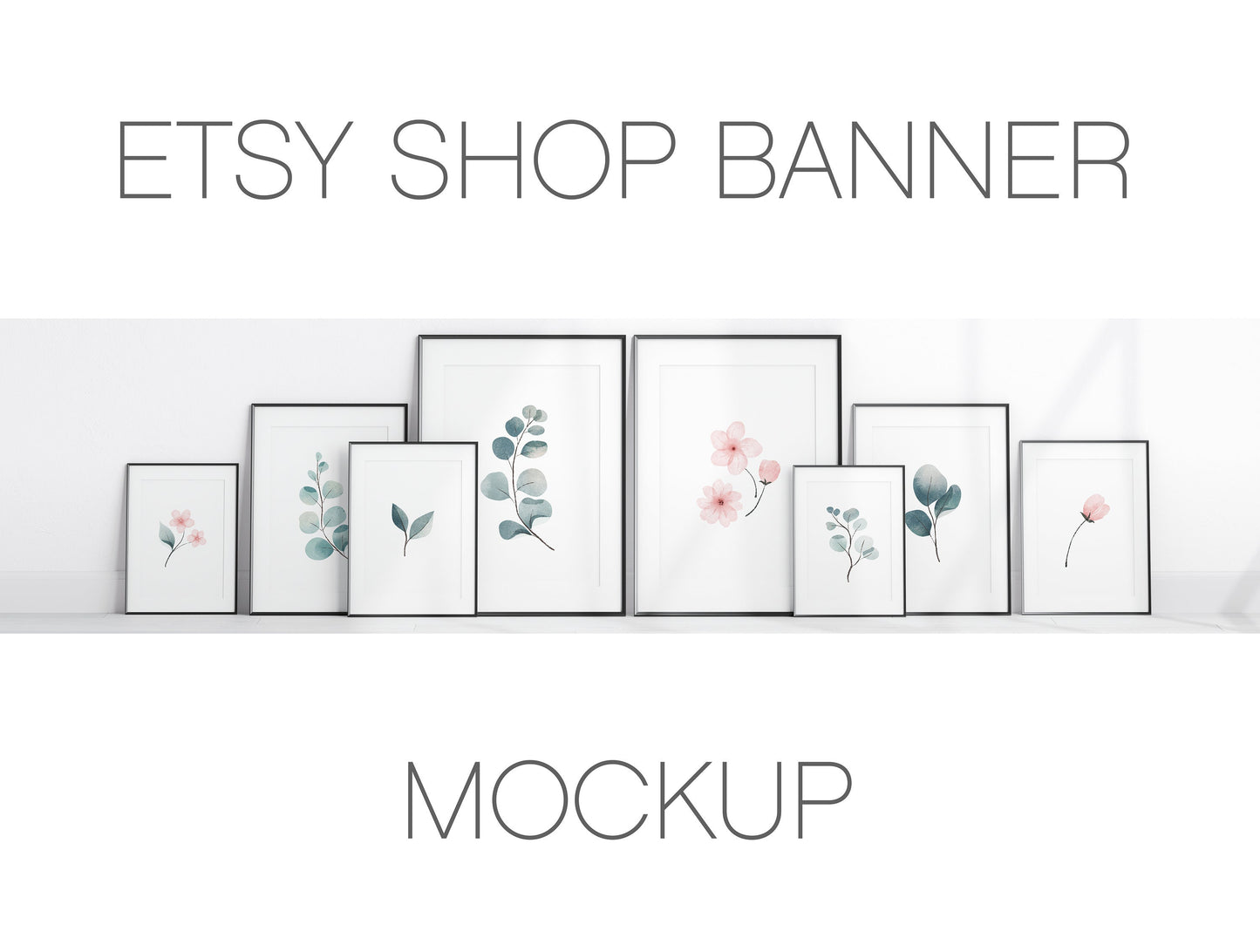 Etsy Shop Banner Mockup, Black Portrait Frames Mockup Bundle, Minimalist Frame Mockup, Poster Mockup, Frame Mockup for Print