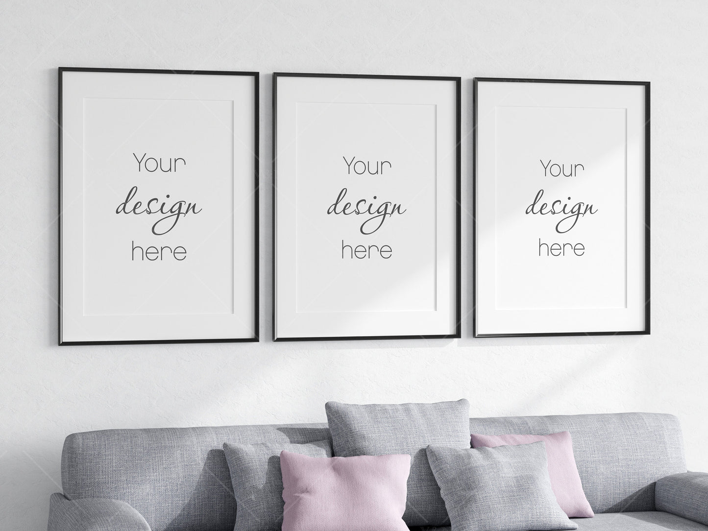 Living Room Frame Mockup, 3 Minimalist Frames Mockup, Three Vertical Black Frames Mockup A1, Vertical Frames Mockup, Frame Mockup for Print