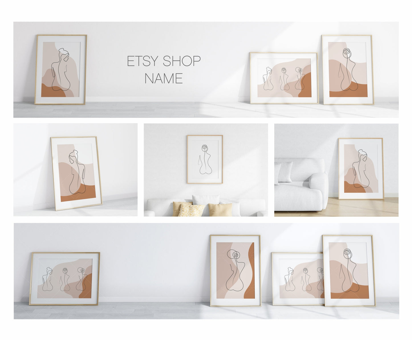 Minimalist Wooden Frame Mockup Bundle Set, PSD Mockup Bundle Set, Etsy Banner Shop Mockup, Poster Mockup, Interior Frame Mockup Bundle Set