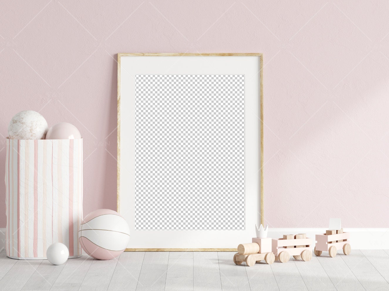 Nursery Frame Mockup, Modern Kid's Room Frame Mockup, Portrait Frame Nursery Interior Wall Mockup, Minimalist Nursery Frame Mockup