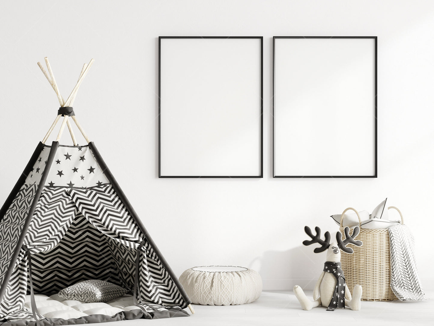 Nursery Frame Mockup, Scandinavian Kid's Room Frame Mockup, Portrait Frame Nursery Interior Mockup, Vertical Frame Mockup