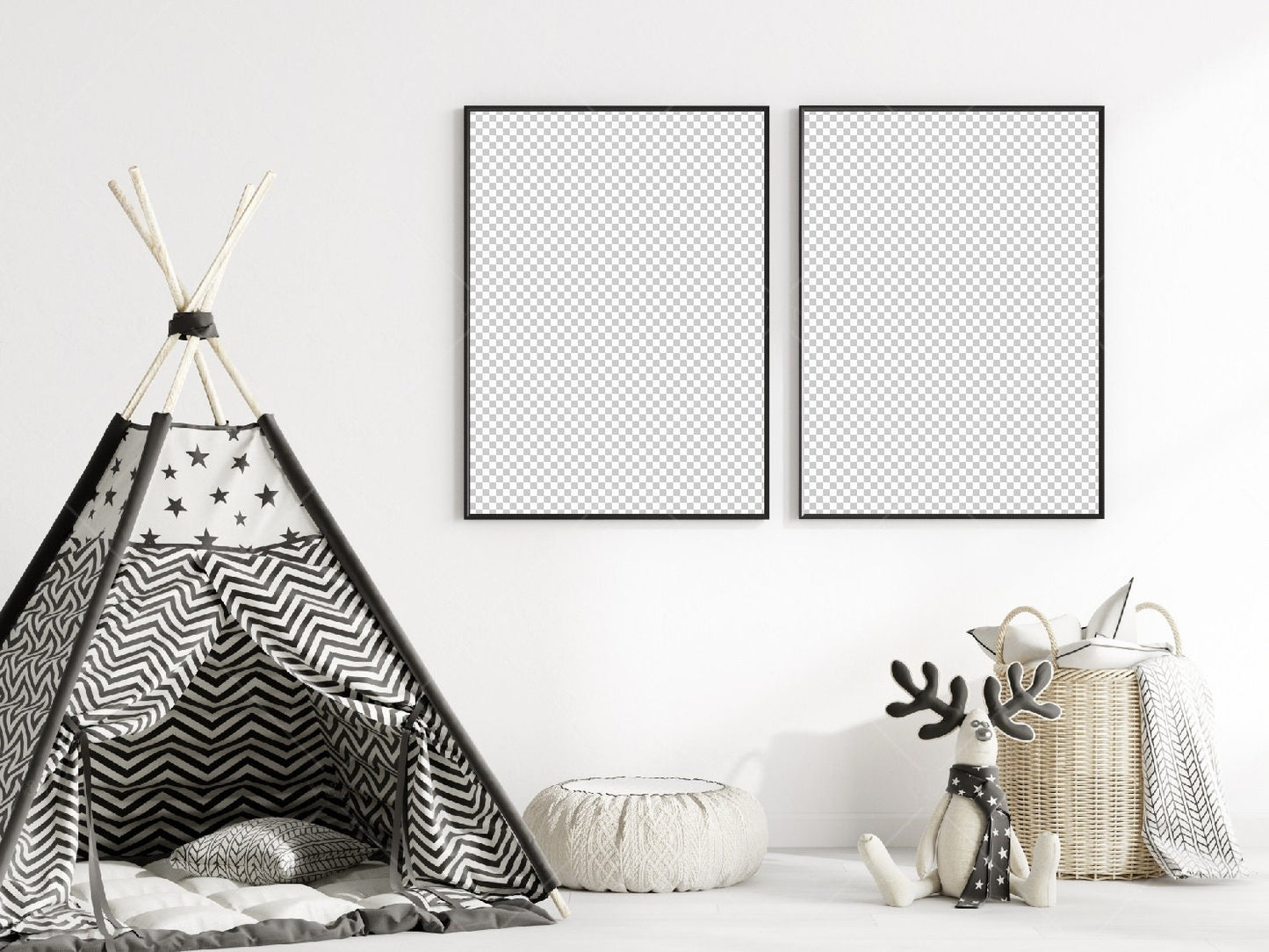 Nursery Frame Mockup, Scandinavian Kid's Room Frame Mockup, Portrait Frame Nursery Interior Mockup, Vertical Frame Mockup