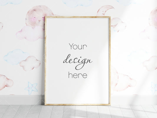 Nursery Frame Mockup, Modern Kid's Room Frame Mockup, Portrait Frame Nursery Interior Wall Mockup, Minimalist Nursery Frame Mockup