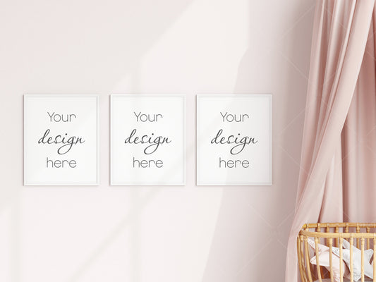 Nursery Frame Mockup, Modern Kid's Room Frame Mockup, Children's Room Mockup, 3 Frames Nursery Mockup, Three Frames Nursery Mockup