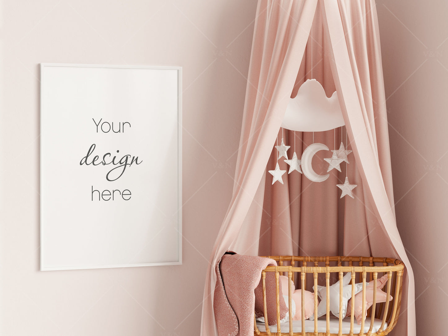 Nursery Frame Mockup, Modern Kid's Room Frame Mockup, Portrait Frame Nursery Interior Wall Mockup, Minimalist Nursery Frame Mockup