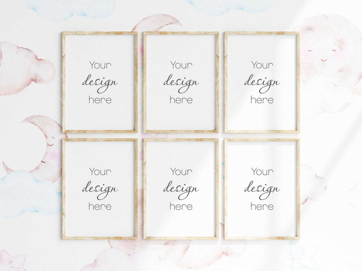 Nursery Frame Mockup, Modern Kid's Room Frame Mockup, 6 Portrait Frame Nursery Interior Wall Mockup, Six Minimalist Nursery Frame Mockup