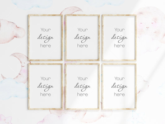 Nursery Frame Mockup, Modern Kid's Room Frame Mockup, 6 Portrait Frame Nursery Interior Wall Mockup, Six Minimalist Nursery Frame Mockup