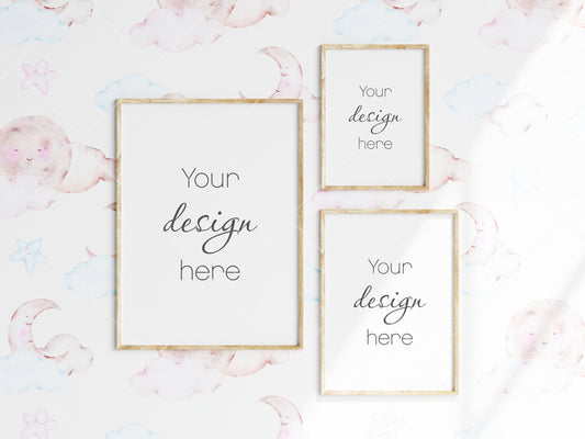 Nursery Frame Mockup, Modern Kid's Room Frame Mockup, 3 Frame Nursery Interior Wall Mockup, Three Minimalist Nursery Frame Mockup