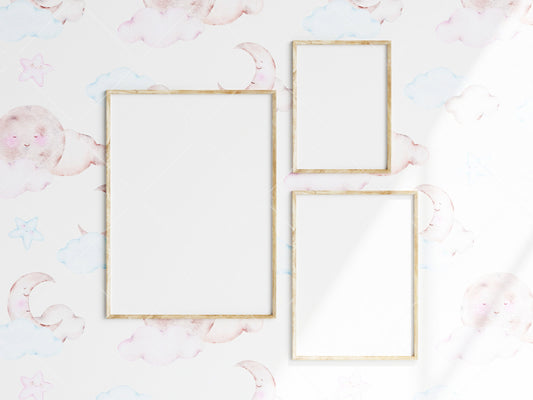 Nursery Frame Mockup, Modern Kid's Room Frame Mockup, 3 Frame Nursery Interior Wall Mockup, Three Minimalist Nursery Frame Mockup