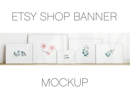 Etsy Shop Banner Mockup, White Landscape Frames Mockup Bundle, Minimalist Frame Mockup, Poster Mockup, Frame Mockup for Print