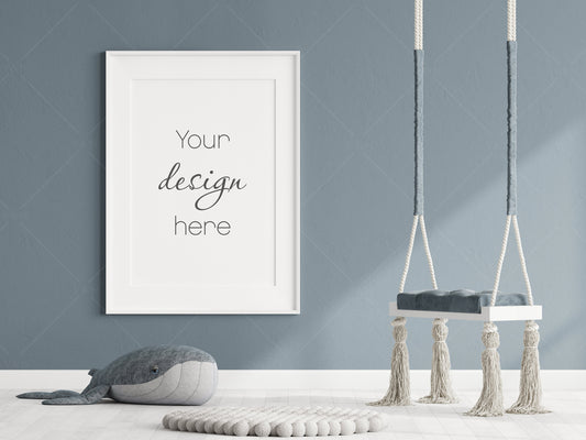 Nursery Frame Mockup, Modern Kid's Room Frame Mockup, Portrait Frame Nursery Interior Wall Mockup, Minimalist Nursery Frame Mockup