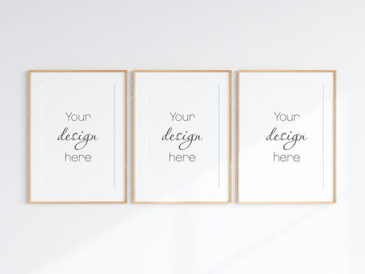 3 Minimalist Frames Mockup, Three Vertical Wooden Frames Mockup, Poster Mockup, Vertical Frames Mockup, Frame Mockup for Print, JPG PNG PSD