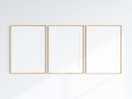 3 Minimalist Frames Mockup, Three Vertical Wooden Frames Mockup, Poster Mockup, Vertical Frames Mockup, Frame Mockup for Print, JPG PNG PSD