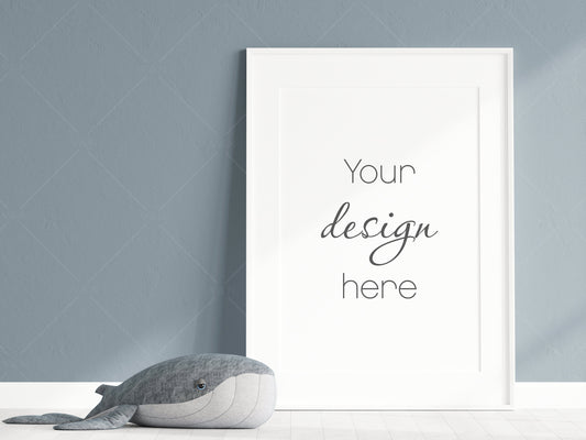 Nursery Frame Mockup, Modern Kid's Room Frame Mockup, Portrait Frame Nursery Interior Wall Mockup, Minimalist Nursery Frame Mockup