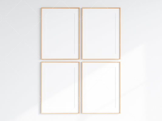 4 Minimalist Frames Mockup, Four Vertical Wooden Frames Mockup, Poster Mockup, Vertical Frames Mockup, Frame Mockup for Print, JPG PNG PSD