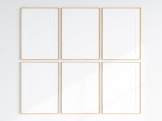 6 Minimalist Frames Mockup, Six Vertical Wooden Frames Mockup, Poster Mockup, Vertical Frames Mockup, Frame Mockup for Print, JPG PNG PSD