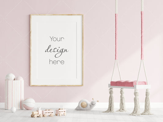 Nursery Frame Mockup, Modern Kid's Room Frame Mockup, Portrait Frame Nursery Interior Wall Mockup, Minimalist Nursery Frame Mockup