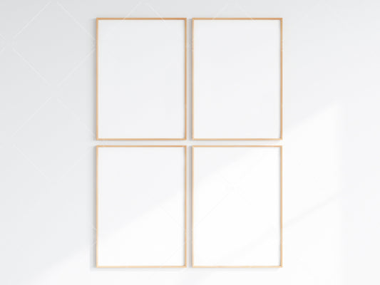 4 Minimalist Frames Mockup, Four Vertical Wooden Frames Mockup, Poster Mockup, Vertical Frames Mockup, Frame Mockup for Print, JPG PNG PSD