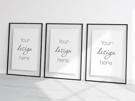 3 Minimalist Frames Mockup, Three Vertical Black Frames Mockup A1, Poster Mockup, Portrait Frames Mockup, Frame Mockup for Print