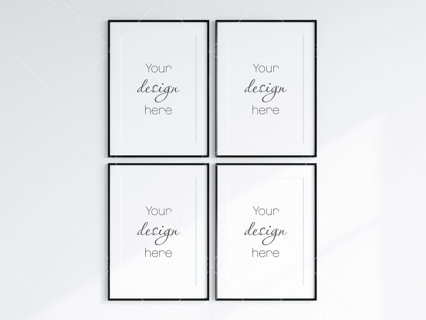 4 Minimalist Frame Mockup, Four Vertical Black Frame Mockup, Poster Mockup, Portrait Frame Mockup, Frame Mockup for Print, JPG PNG PSD