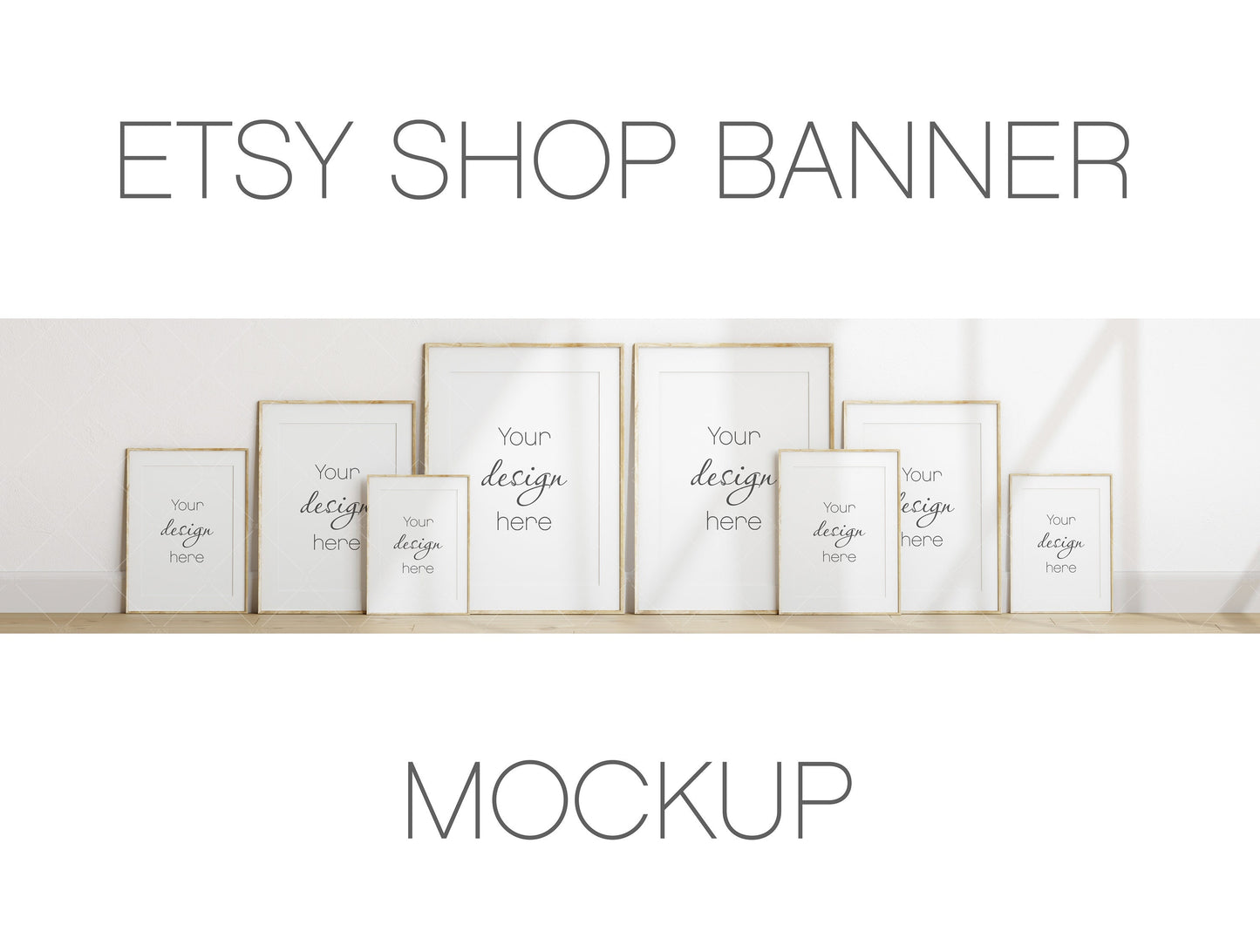 Etsy Shop Banner Mockup, Wooden Portrait Frames Mockup Bundle, Minimalist Frame Mockup, Poster Mockup, Vertical Frame Mockup for Print