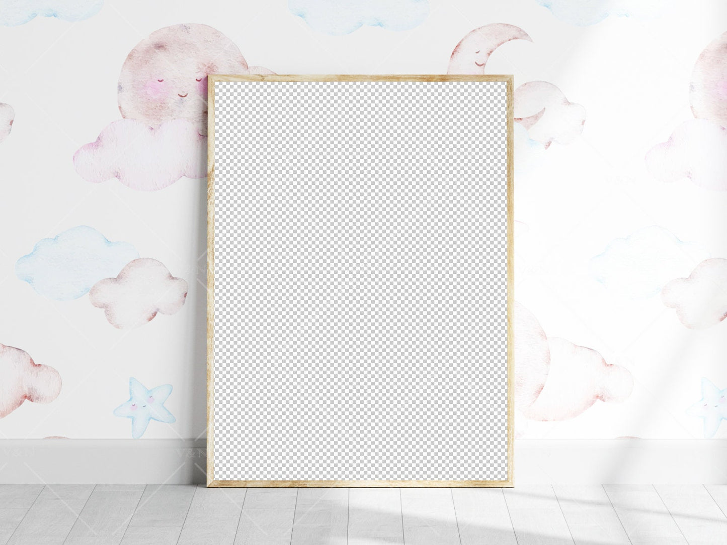 Nursery Frame Mockup, Modern Kid's Room Frame Mockup, Portrait Frame Nursery Interior Wall Mockup, Minimalist Nursery Frame Mockup