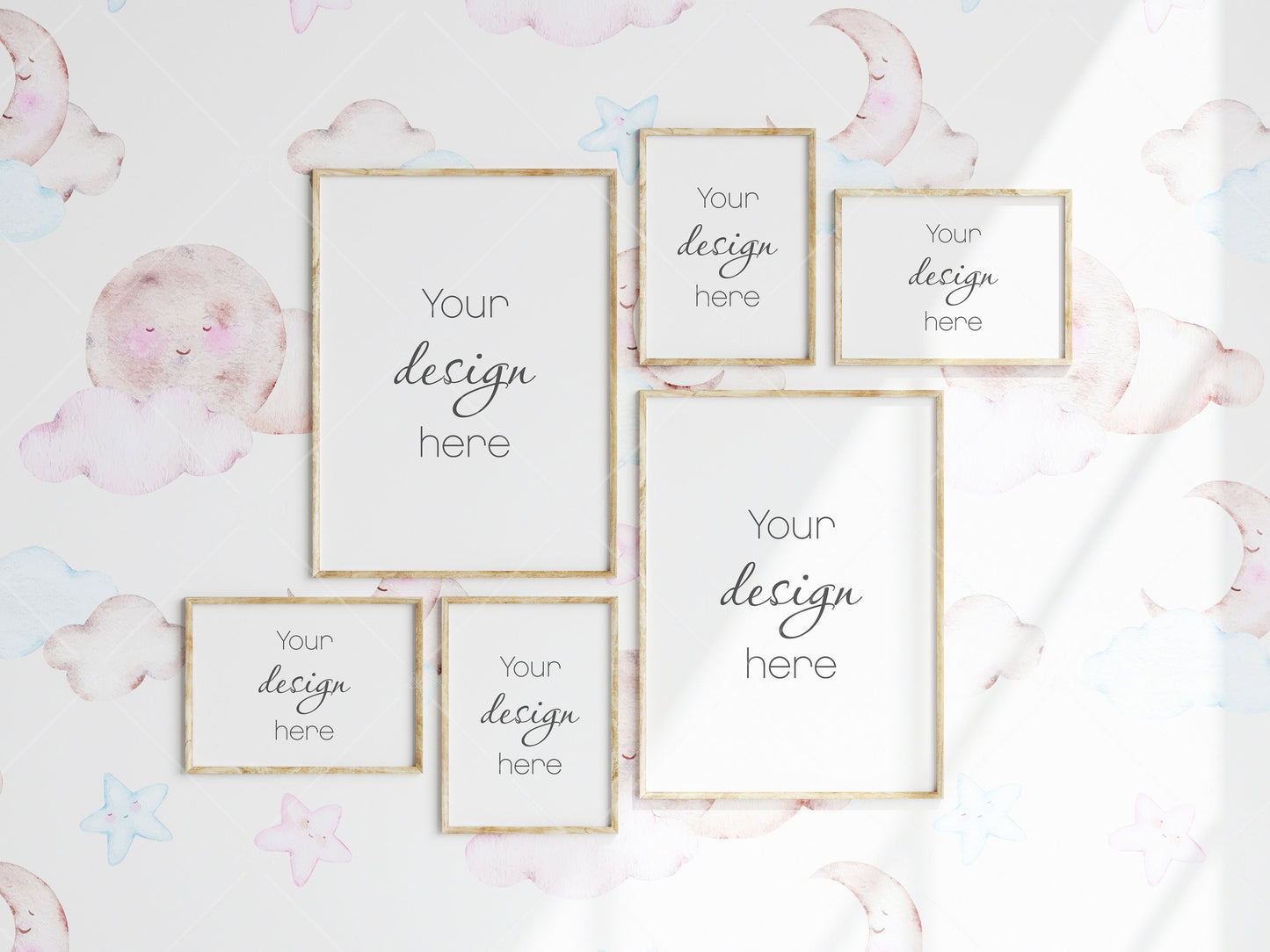 Nursery Frame Mockup, Modern Kid's Room Frame Mockup, 6 Portrait Frame Nursery Interior Wall Mockup, Six Minimalist Nursery Frame Mockup