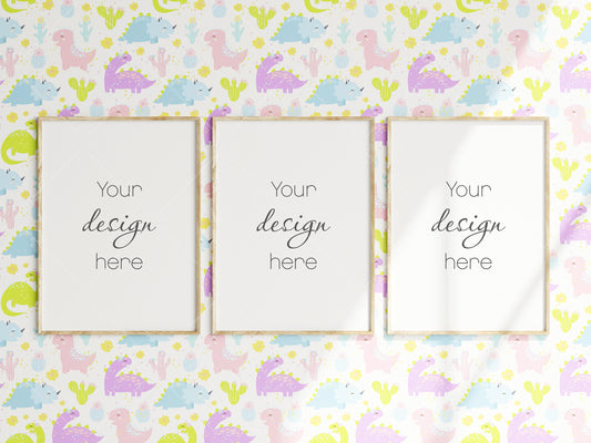 Nursery Frame Mockup, Modern Kid's Room Frame Mockup, 3 Frame Nursery Interior Wall Mockup, Three Minimalist Nursery Frame Mockup