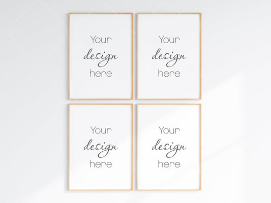 4 Minimalist Frames Mockup, Four Vertical Wooden Frames Mockup, Poster Mockup, Vertical Frames Mockup, Frame Mockup for Print, JPG PNG PSD