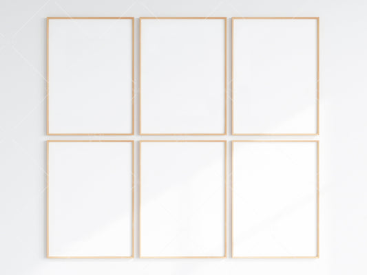 6 Minimalist Frames Mockup, Six Vertical Wooden Frames Mockup, Poster Mockup, Vertical Frames Mockup, Frame Mockup for Print, JPG PNG PSD