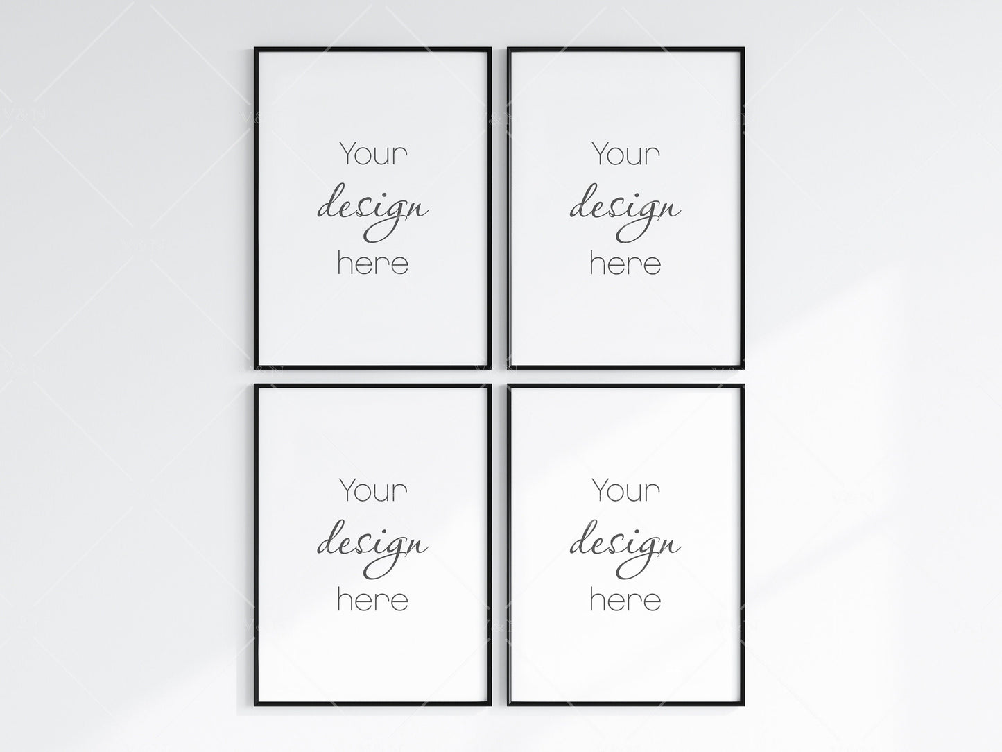 4 Minimalist Frame Mockup, Four Vertical Black Frame Mockup, Poster Mockup, Portrait Frame Mockup, Frame Mockup for Print, JPG PNG PSD