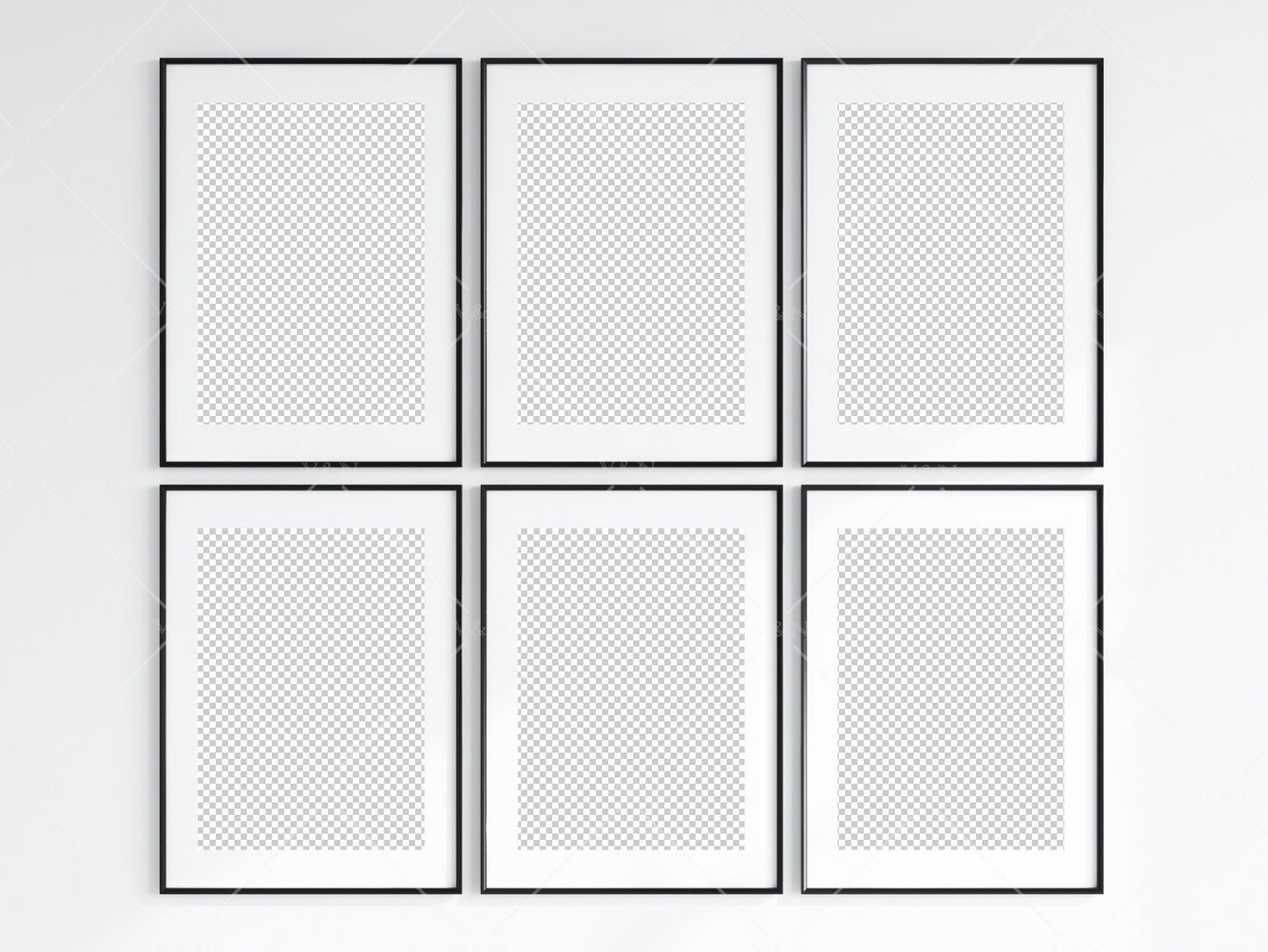 6 Minimalist Frame Mockup, Six Vertical Black Frame Mockup, Poster Mockup, Portrait Frame Mockup, Frame Mockup for Print, JPG PNG PSD