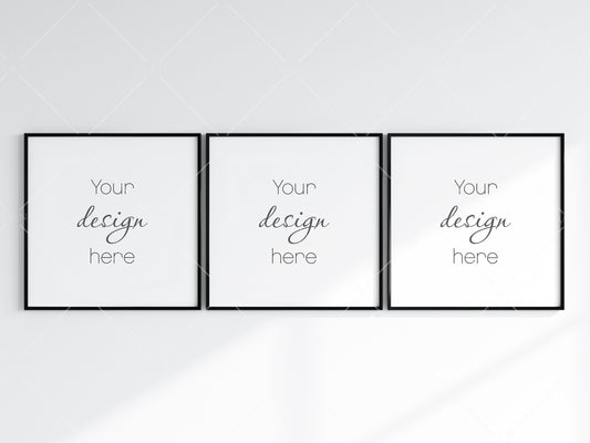 Minimalist Frames Mockup, 3 Square Black Frames Mockup, Poster Mockup, Three Square Frames Mockup, 3 Frame Mockup for Print, JPG PNG PSD