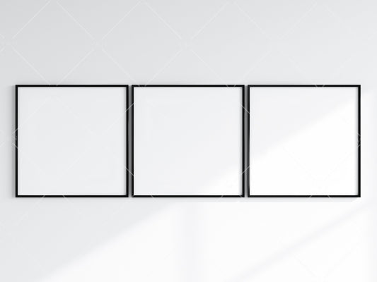 Minimalist Frames Mockup, 3 Square Black Frames Mockup, Poster Mockup, Three Square Frames Mockup, 3 Frame Mockup for Print, JPG PNG PSD