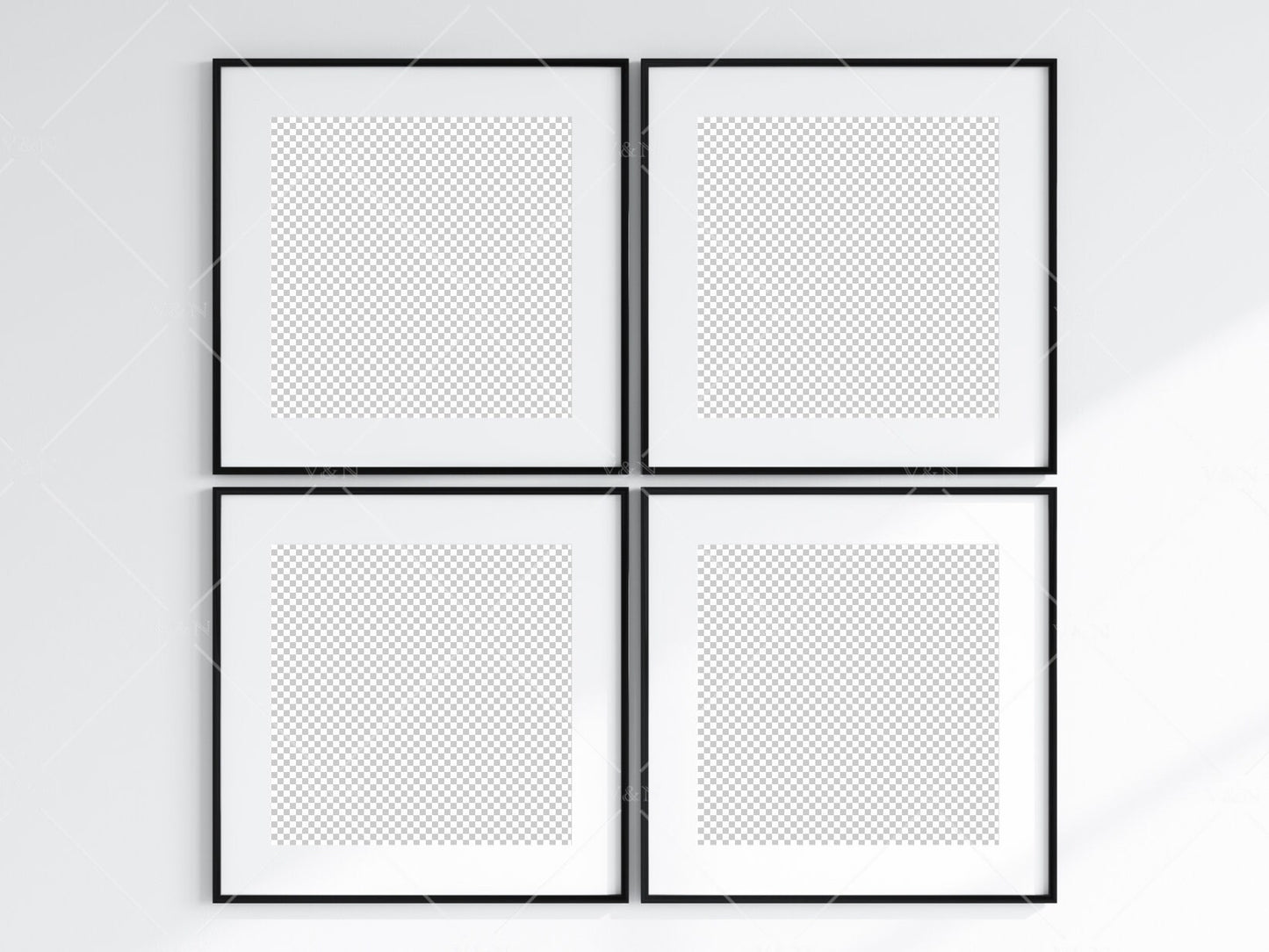 Minimalist Frames Mockup, 4 Square Black Frames Mockup, Poster Mockup, Four Square Frames Mockup, 4 Frame Mockup for Print, JPG PNG PSD