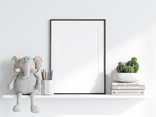 Nursery Frame Mockup, Modern Kid's Room Frame Mockup, Portrait Frame Nursery Interior Wall Mockup, Minimalist Nursery Frame Mockup