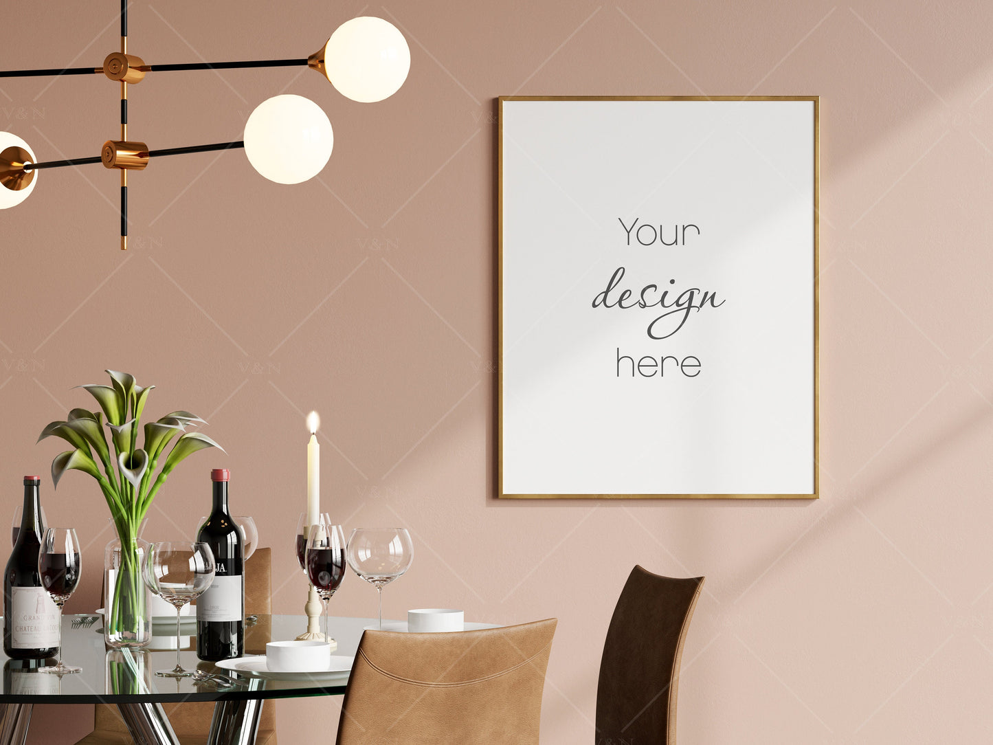 Dining Room Frame Mockup, Frame Mockup, Vertical Gold Frame Mockup, Poster Mockup, Portrait Frame Mockup, Frame Mockup