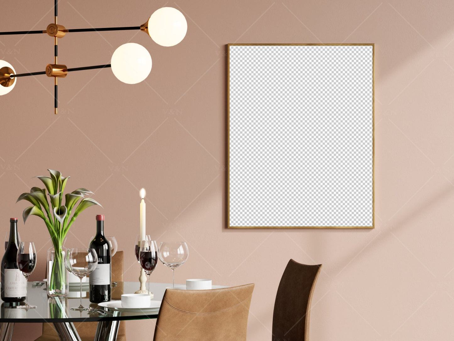 Dining Room Frame Mockup, Frame Mockup, Vertical Gold Frame Mockup, Poster Mockup, Portrait Frame Mockup, Frame Mockup