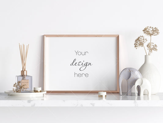 Living Room Frame Mockup, Minimalist Frame Mockup, Horizontal Gold Frame Mockup 3:4 ratio, Landscape Frame Mockup, Frame Mockup, PSD JPG PNG