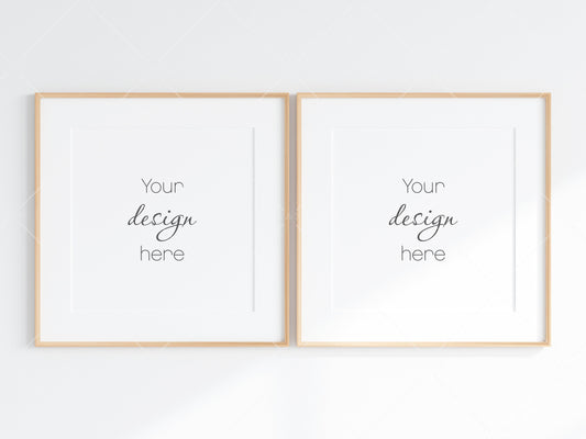 Minimalist Frames Mockup, 2 Square Wooden Frames Mockup, Poster Mockup, Two Square Frames Mockup, 2 Frame Mockup for Print, JPG PNG PSD