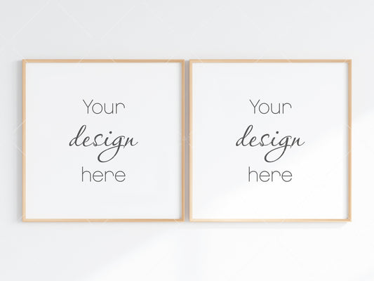 Minimalist Frames Mockup, 2 Square Wooden Frames Mockup, Poster Mockup, Two Square Frames Mockup, 2 Frame Mockup for Print, JPG PNG PSD